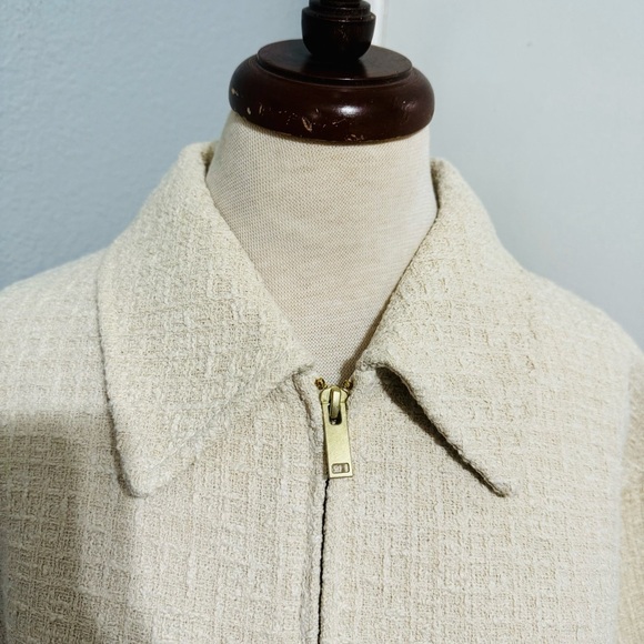 Zara Women Bloggers Favorite Ecru Textured Weave Bomber Collared Zip Jacket Sz M - Picture 17 of 17